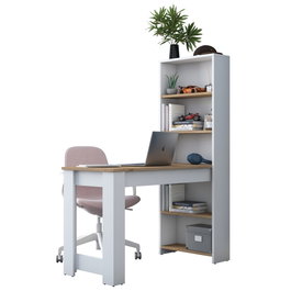 Hanah Home HA106 - 2493 Mesa de Estudio con Estantes, Blanco y Nogal, Ancho 120cm